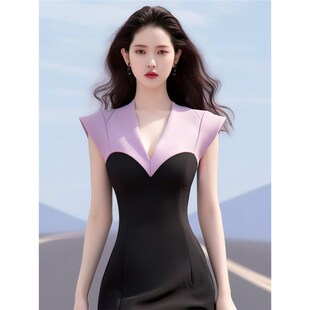 【现货秒发】高冷御姐气质女神范上流社会高级感大气撞色连衣裙夏