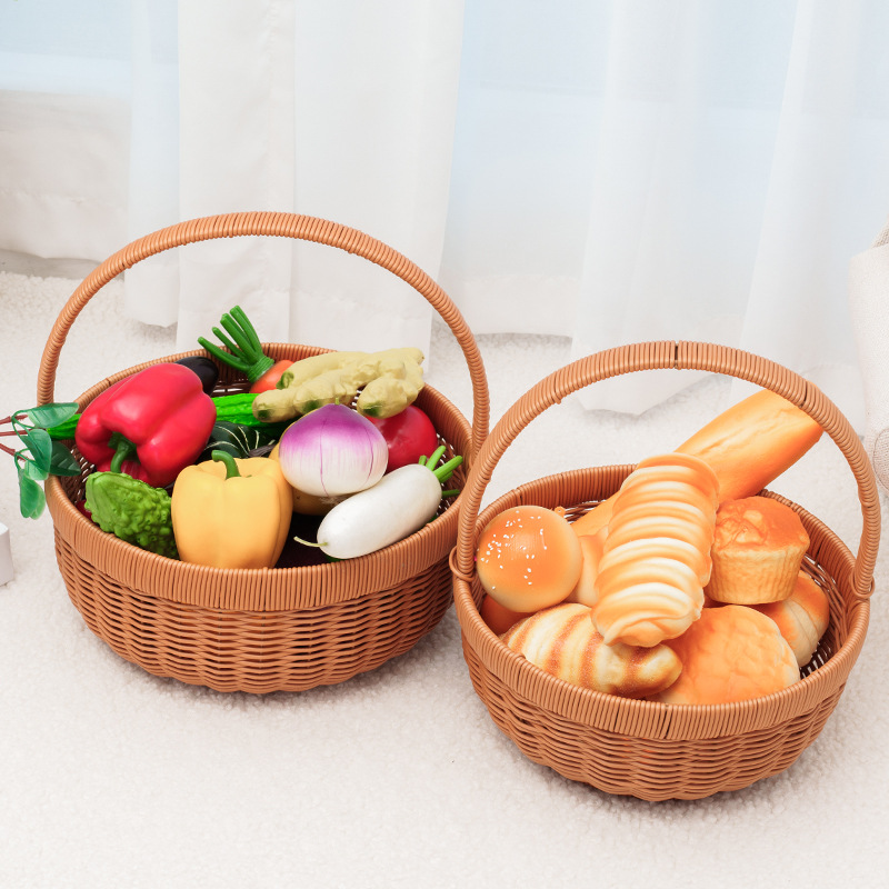 仿藤塑料编织提手方形野餐仿藤篮