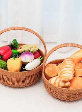 仿藤塑料编织提手方形野餐篮PP仿藤篮购物篮菜篮采摘果篮子果蔬篮