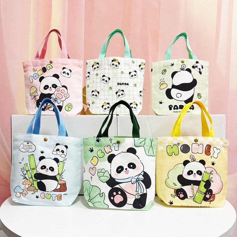 2025新款熊猫帆布包女学生便携上班小号手拎便当包帆布袋礼品袋