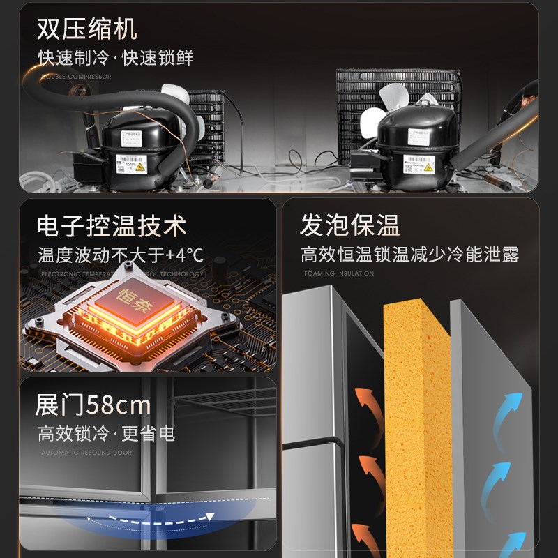 四门冰箱商用厨房大容量冷藏冷冻保温柜双温双门六开门立式冰柜
