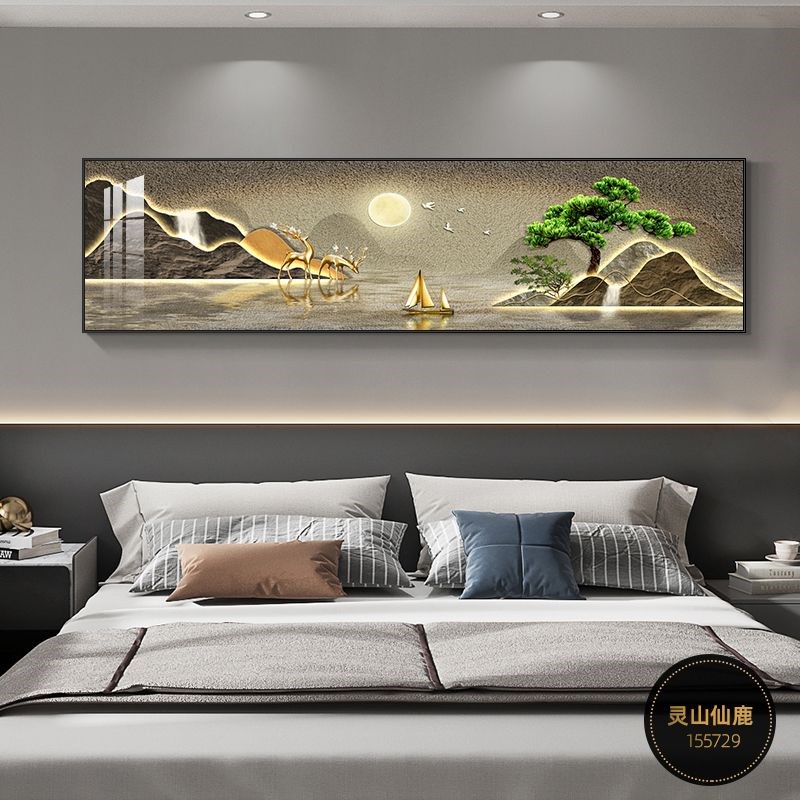 床头朝西挂什么画卧室装饰画床头挂画温馨福鹿客厅主卧墙画现代简图片