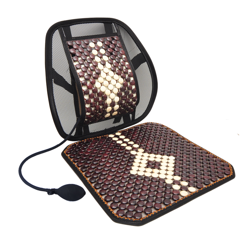 坐垫靠垫一体夏季透气木珠凉席椅子垫凉垫办公室学生汽车腰靠气囊