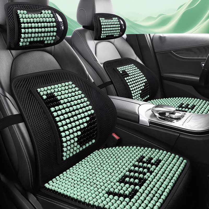 汽车木珠坐垫夏季冰丝凉垫通用透气按摩腰靠一体单片三件套车座垫