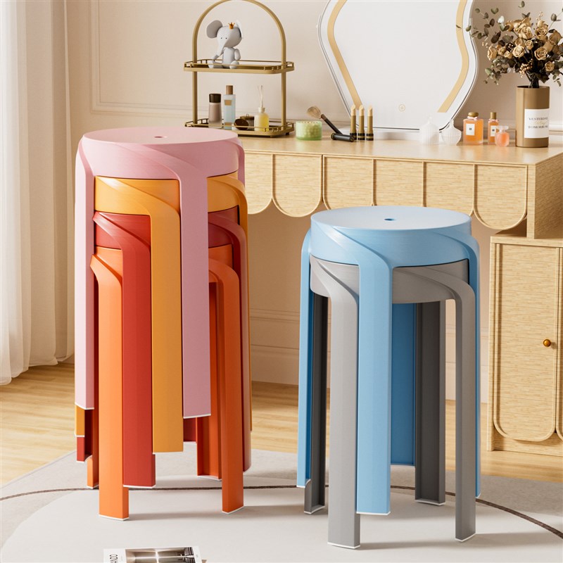 塑料加厚家用餐桌高板凳现代风车凳可叠放圆登小椅子商用