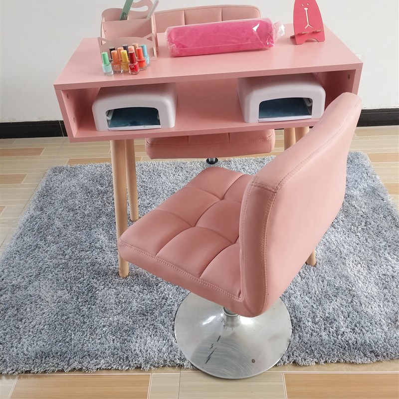 新款简约现代实木美甲台单人双人双层钢化玻璃面美甲桌美甲椅