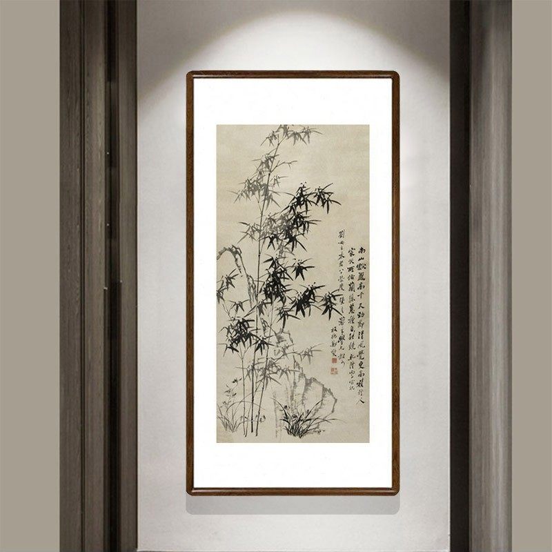 国画竹子画新客厅装饰画办公室竖挂画郑板桥竹石兰蕙图