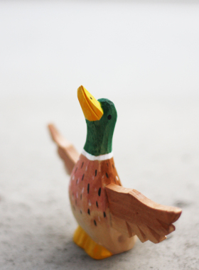 鹿妖商店 绿头鸭木雕 木鸭子 实木 手工 桃花 礼品