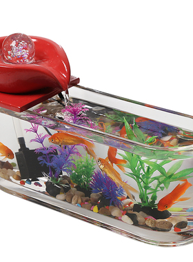 玻璃鱼缸摆件循环流水器客厅办公室桌面盆景小金鱼缸招财开业礼品