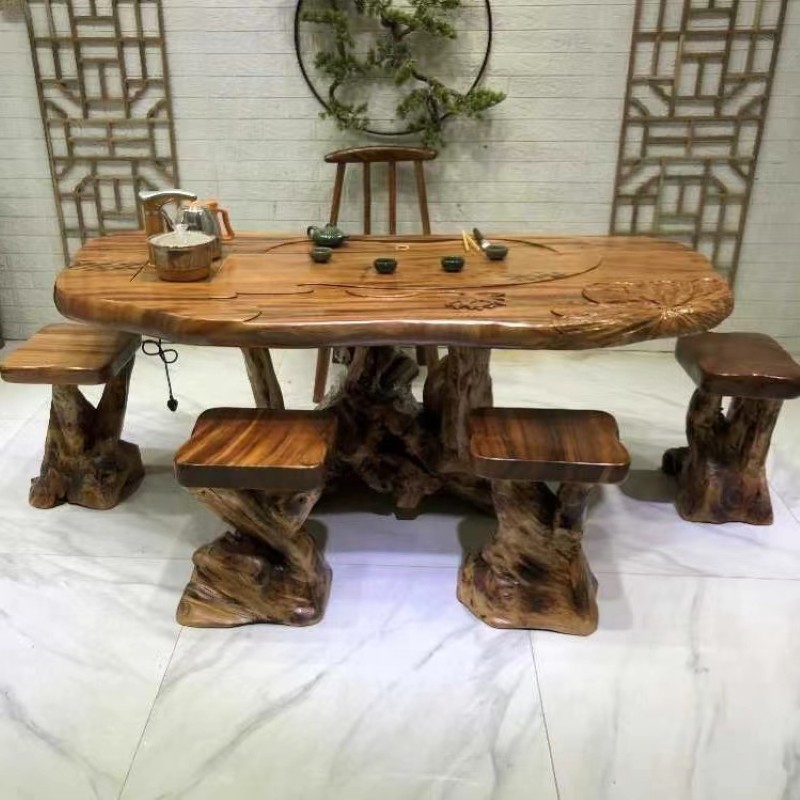 南美胡桃木根雕茶台阳台款小空间茶桌实木田园风整装泡茶桌子