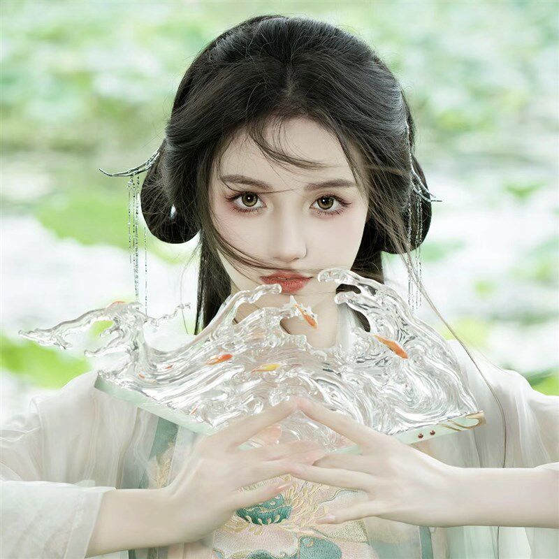 中水扇滴胶古装汉服拍摄写真道具水做的扇子古风
