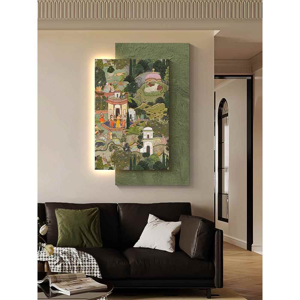 中古风客厅装饰画法式复古艺术沙发背墙挂画高级感玄关创意壁灯画图片