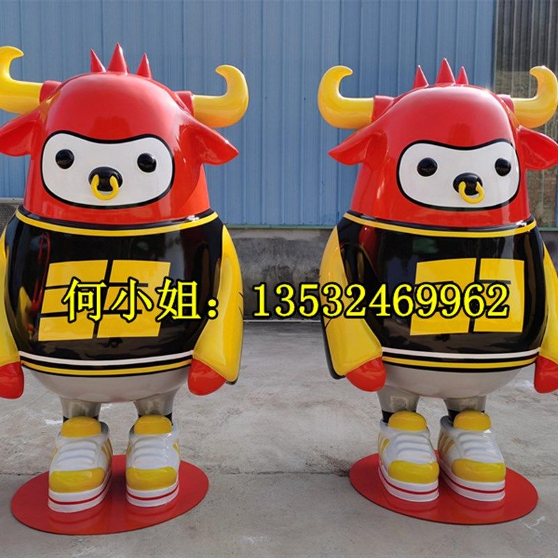 玻璃钢彩绘牛雕塑牛年吉祥物动物牛造型雕像卡通牛公仔大