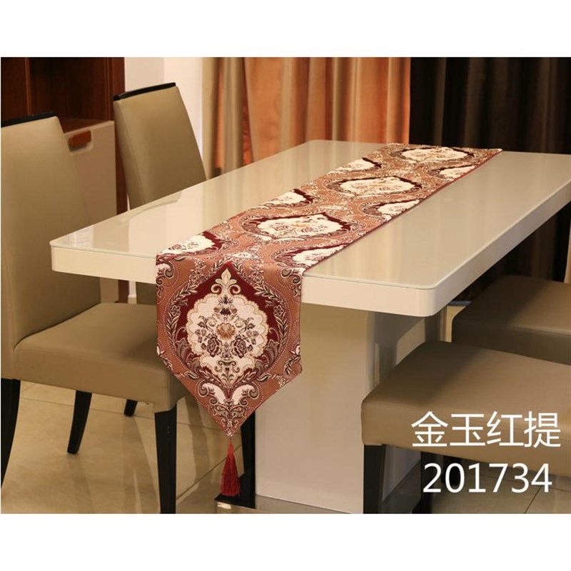 Q妈咪】中式古典金玉红提浮雕布艺 欧式西餐桌旗餐垫家饰软装