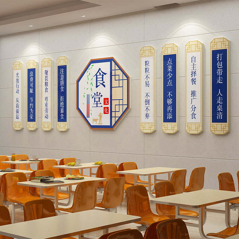 学校食堂珍惜约粮食标语墙纸企业工厂员工饭堂布置