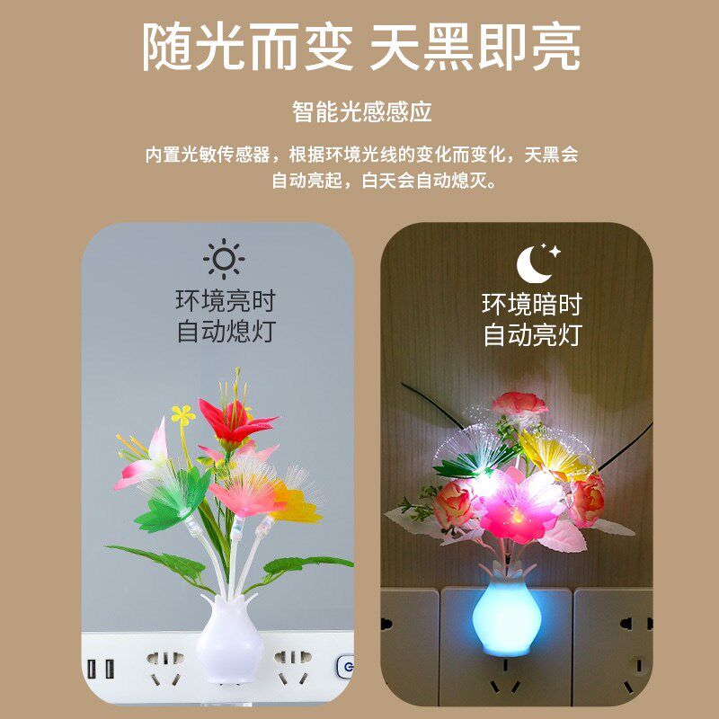 LED七彩瓣满天星小夜灯光控感应插电卧室床头喂奶走廊夜光灯