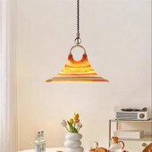 艺术创意中古风吊灯伸缩彩绘喇叭氛围灯客厅吧台装 饰灯具