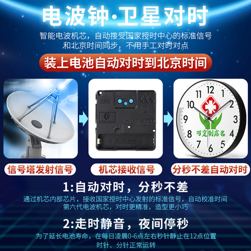 门诊药房挂钟诊所装饰医院病房挂表静音钟表电波钟表挂墙