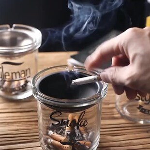 潮流多功能可车载 创意不锈钢漏斗玻璃烟灰缸带盖防飞灰家用个性