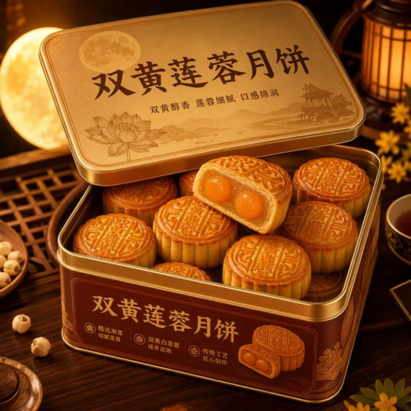 老字号！广式双蛋黄莲蓉月饼官方旗舰店老式手工中秋蛋黄月饼糕点