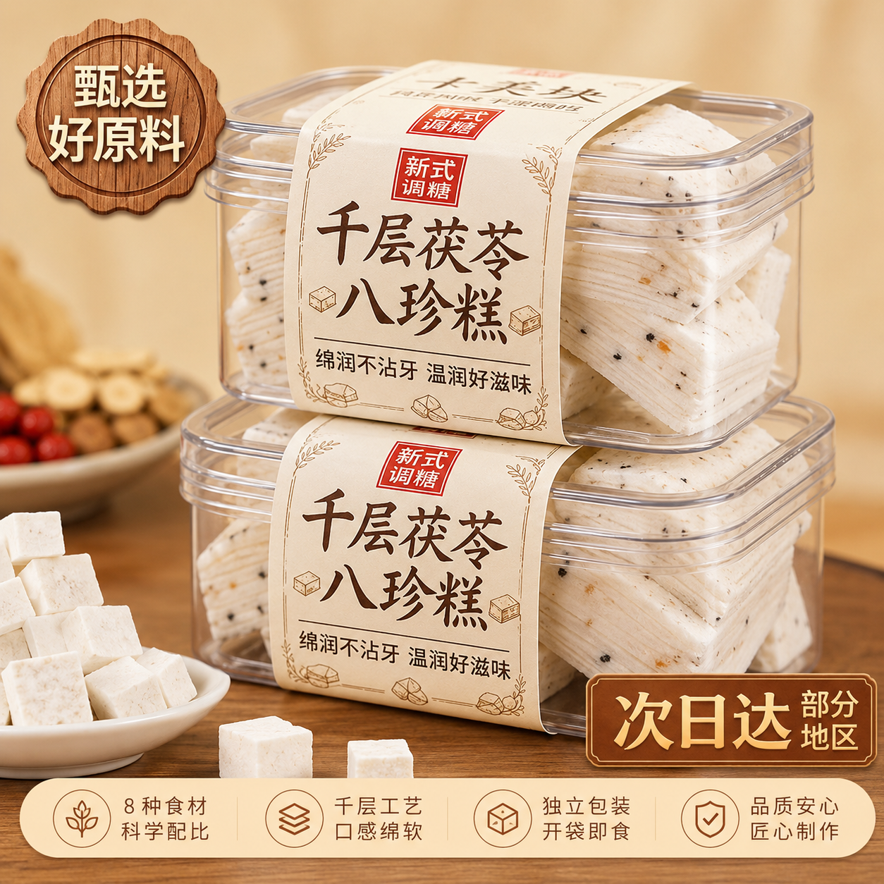 正宗云片糕千层茯苓八珍糕桃片传统糕点心早餐零食坚果红枣旗舰店