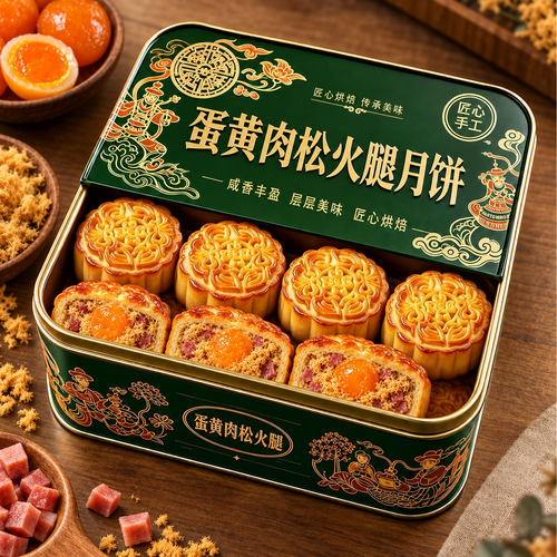 正宗蛋黄肉松火腿味月饼手工官方旗舰店中秋送礼老式咸香风味糕点