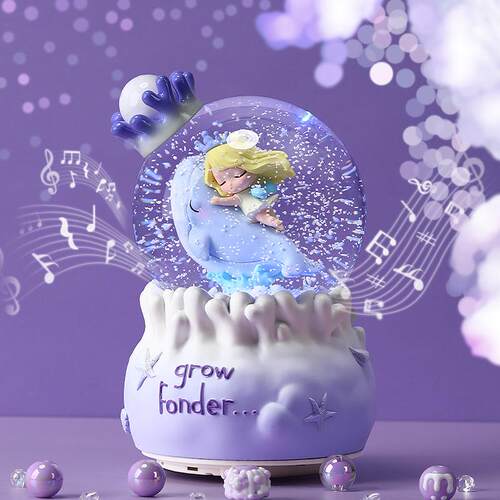 旋转发光水晶球音乐盒飘雪花八音盒儿童摆件女生女友生日礼物可爱