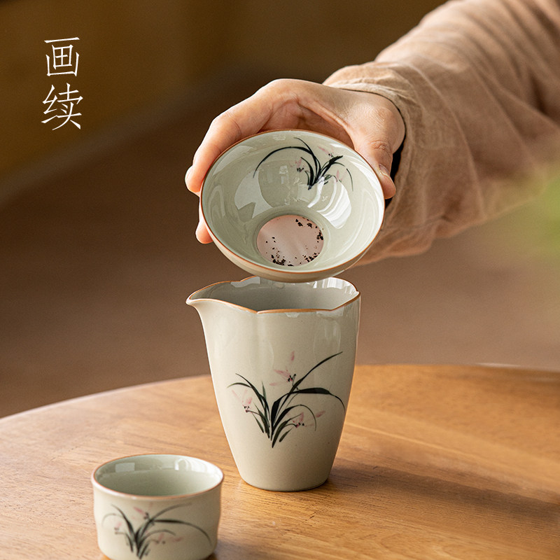 画续草木灰手绘兰花过滤网茶漏陶瓷茶滤高档滤网功夫茶具配件竹子