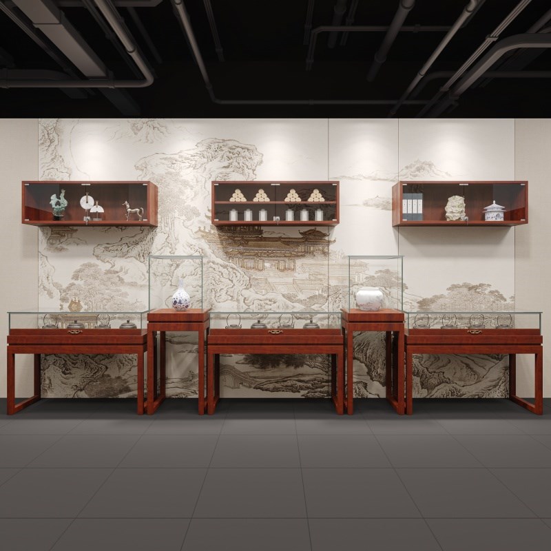实木复古中式珠宝玉器饰品展示柜博物馆文玩古董展柜玻璃首饰展台