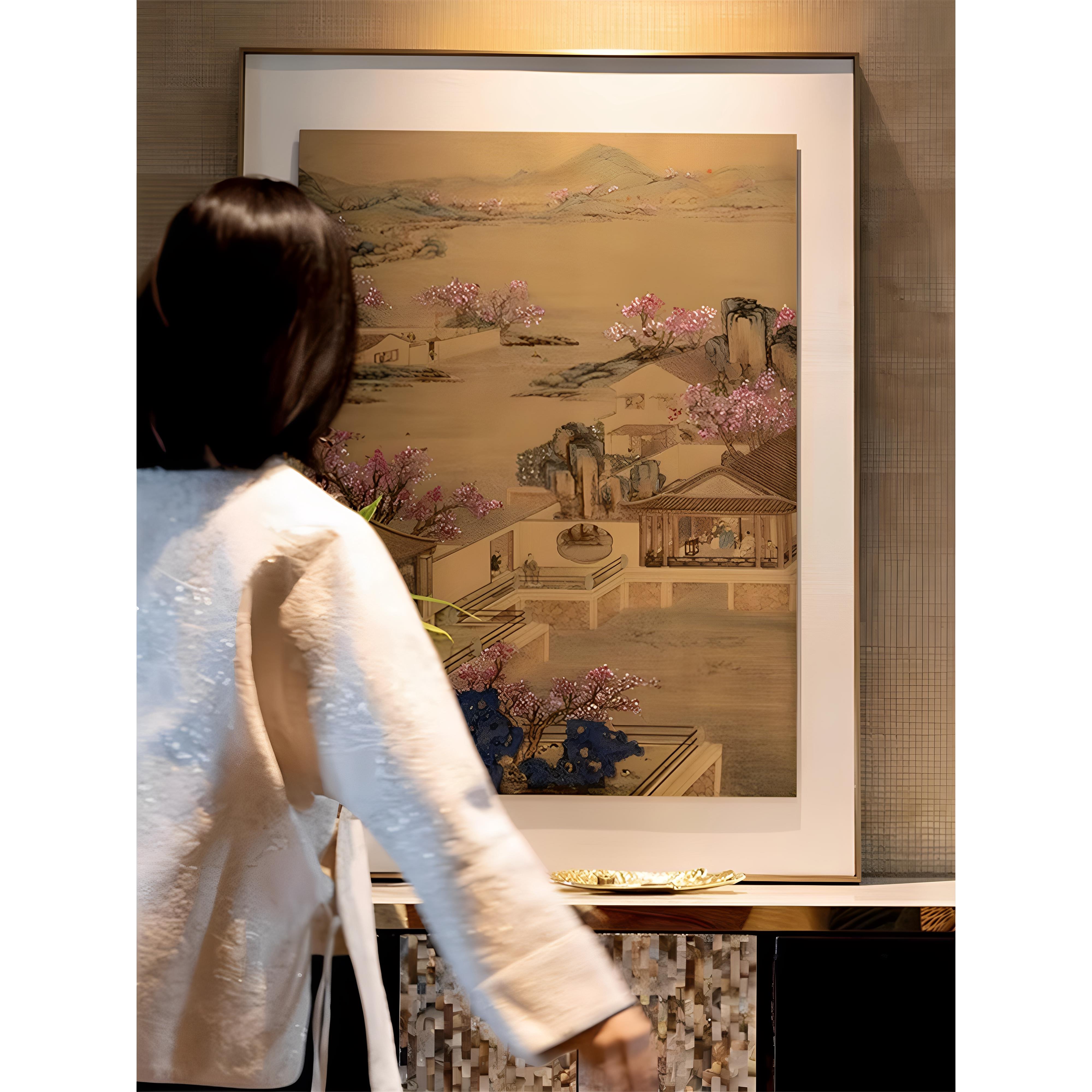 【桃花春居】新中式挂画客厅装饰画中古老钱风餐厅壁画山水玄关画