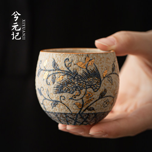 手绘青花火石罗汉杯高档茶杯主人杯个人专用陶瓷品茗杯单杯子家用
