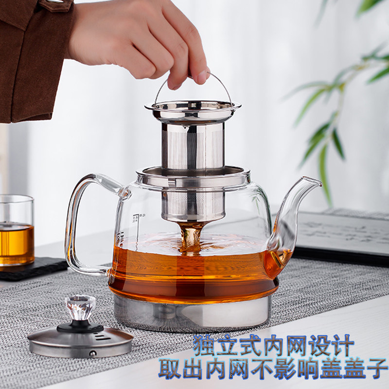 电磁炉专用玻璃壶耐高温平底煮茶壶 加厚不锈钢过滤蒸茶器