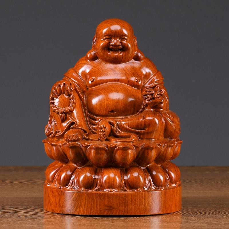 花梨木雕弥勒佛像摆件实木质雕刻笑口常开大肚坐莲招财家居装饰品