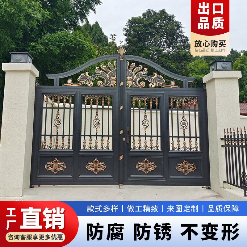 铝合金别墅庭院大门农村自建房铁艺外院双门入户不锈钢电动平移