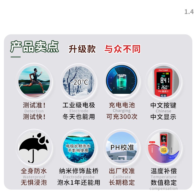 pH水质检测笔测试笔酸碱度测试仪高精度工业pH计鱼缸水族pH检测器