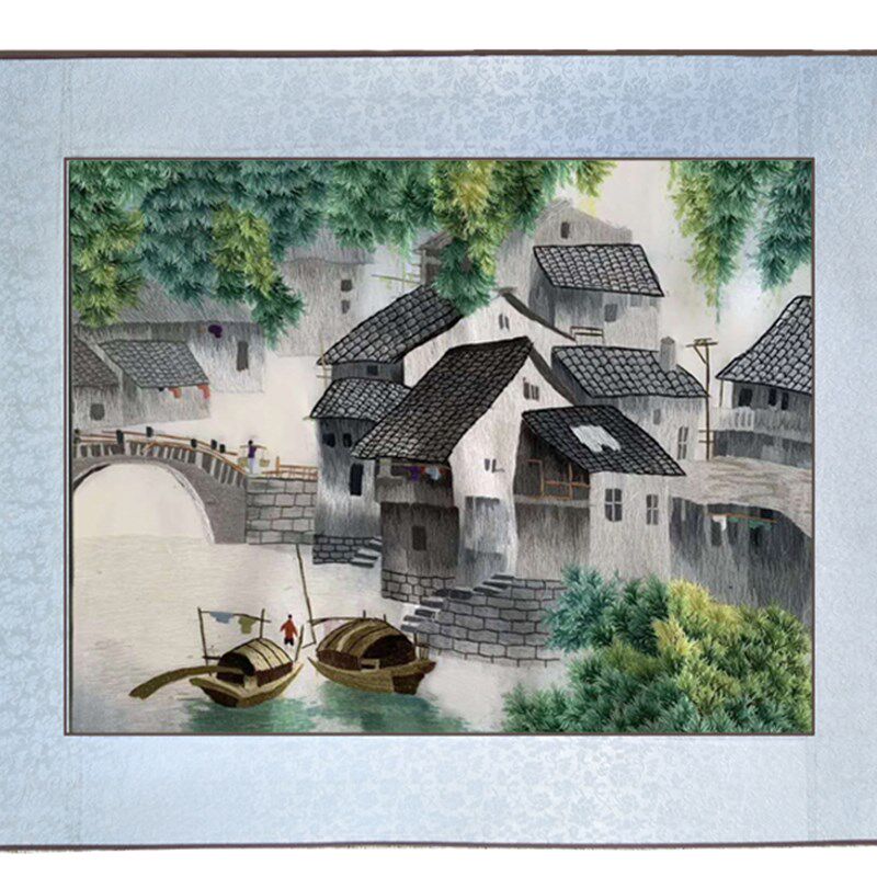 苏绣水乡纯手工刺绣水墨画国画绣片书房卧室挂画江南苏州特色礼品