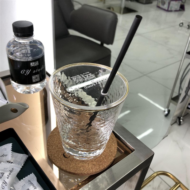 京世带盖插吸管耐热金边锤纹矮胖制作店名