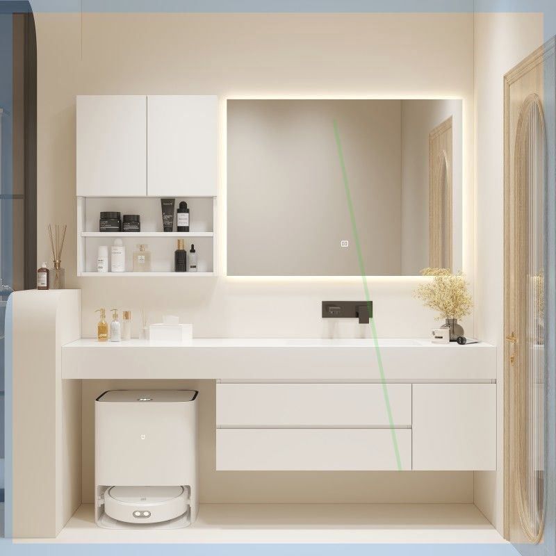 法式奶油风岩板浴室柜一体洗手盆梳妆台无缝陶瓷盆加工