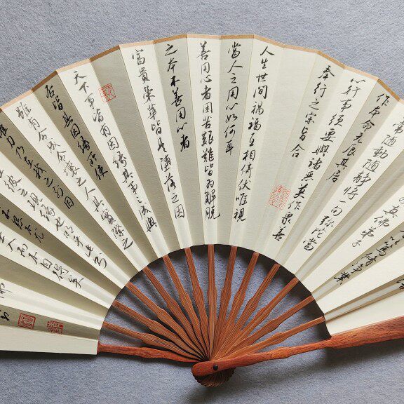手写书法黑檀玉竹棕竹文玩扇子折扇题字苏工扇面古风定制精品