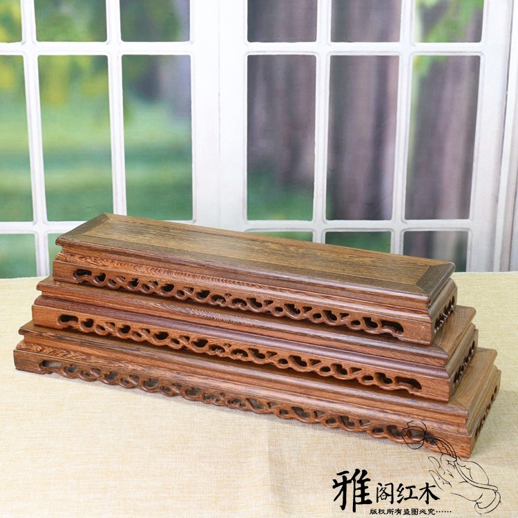 红木木雕长方形底座鸡翅木盆景紫砂壶如意石头工艺品底托底座
