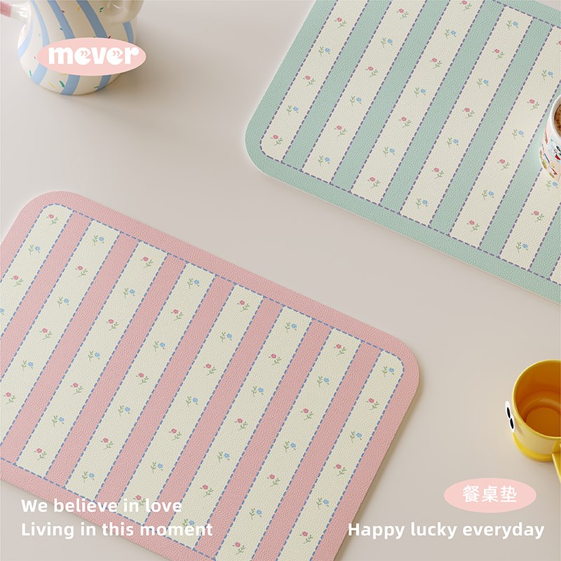 高级感韩式碎花皮革餐垫防水防油免洗咖啡台垫隔热桌面保护盘杯垫