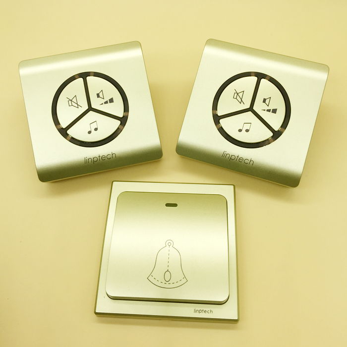 领普自发电金色一拖二别墅高档无线家用门铃不用电池闪光防水门铃