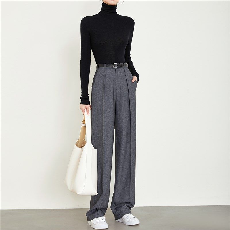 夏莫卡高级灰色西装裤老钱风裤子显瘦阔腿裤小众休闲直筒裤女7508