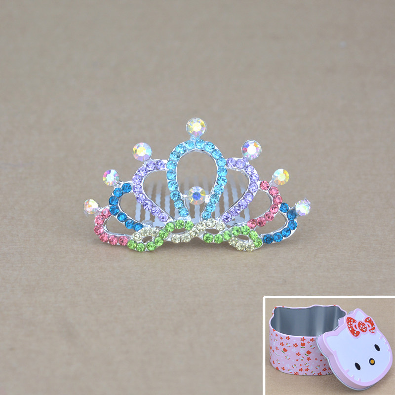 小女孩皇冠头饰闪亮水钻王冠发卡儿童宝公主生日礼物表演出发饰品
