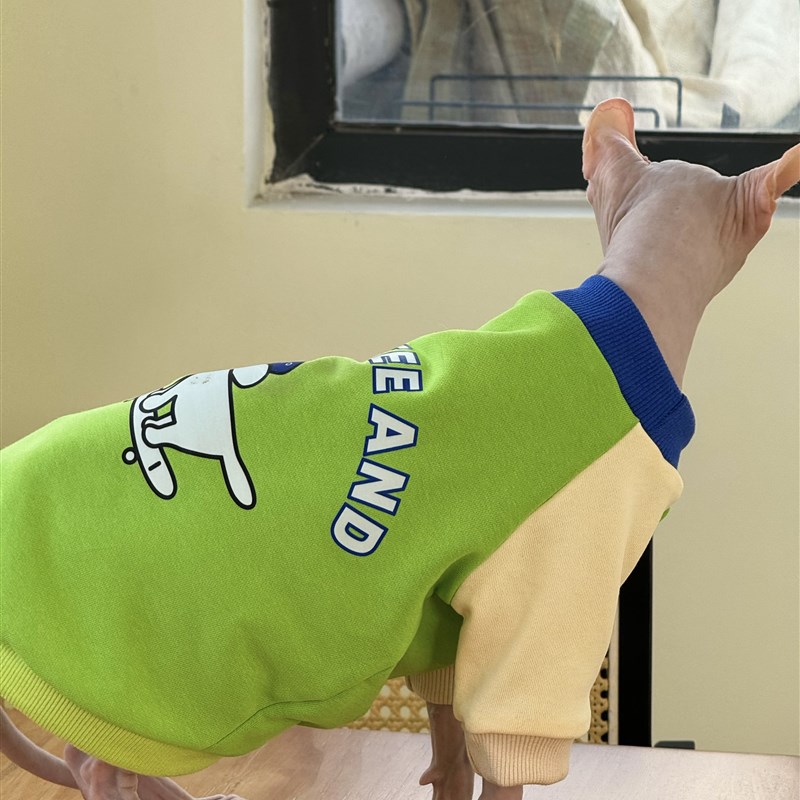 无毛猫纯棉卫衣 秋冬保暖加厚拼色斯芬克斯衣服德文猫咪防脱衣服