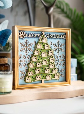 梯木叠雕招财猫圣诞桌面创意小摆件治愈系客厅酒柜装饰品乔迁礼物