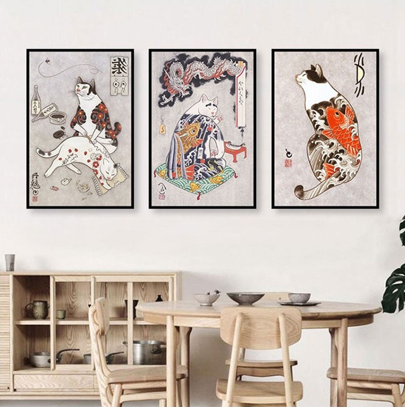潮猫咪个性卡通布艺挂画餐厅趣味网红挂毯装饰画电表箱家用装饰画图片