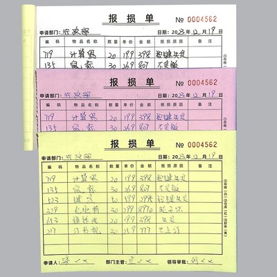 报损单物品报损单车间物料报废单商场商品产品报损申请单退料单据