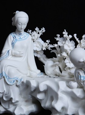 青丝物语德化白瓷古典仕女美女人物雕塑工艺品客厅家居礼品摆件