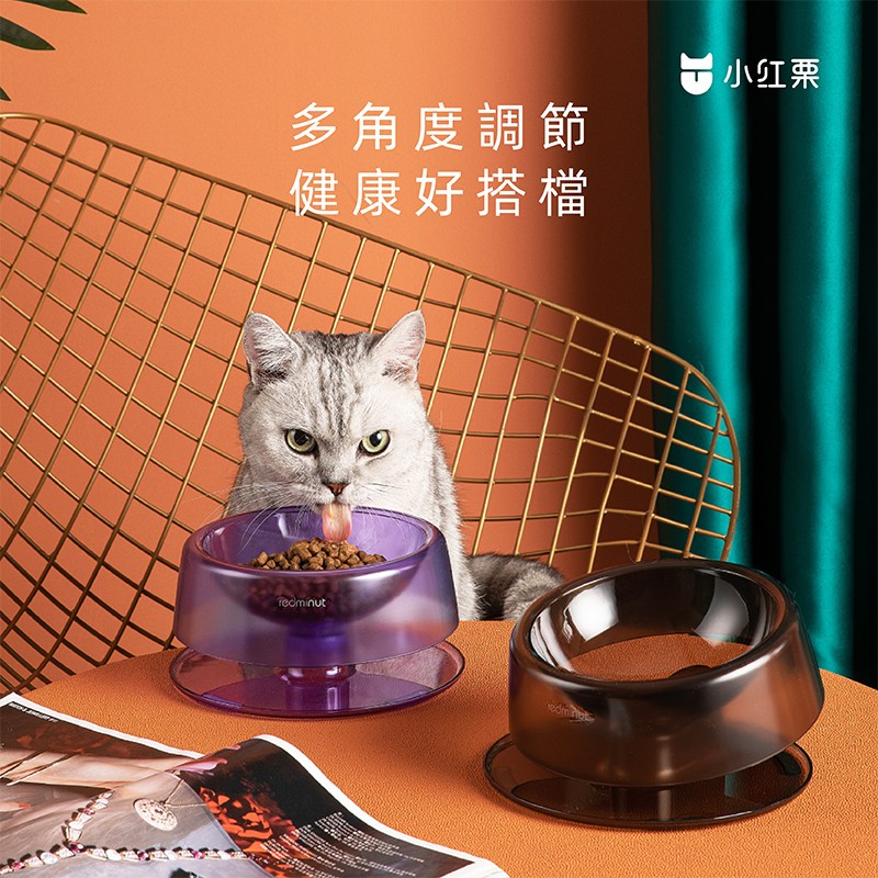 小红栗猫碗狗碗猫食盆狗盆猫咪食碗猫粮碗保护颈椎防打翻宠物食碗